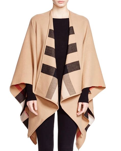 Charlotte Reversible Solid To Check Wool Cape In Camel